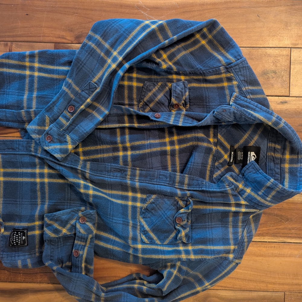 Quicksilver Boys Blue and Yellow Plaid Flannel Shirt